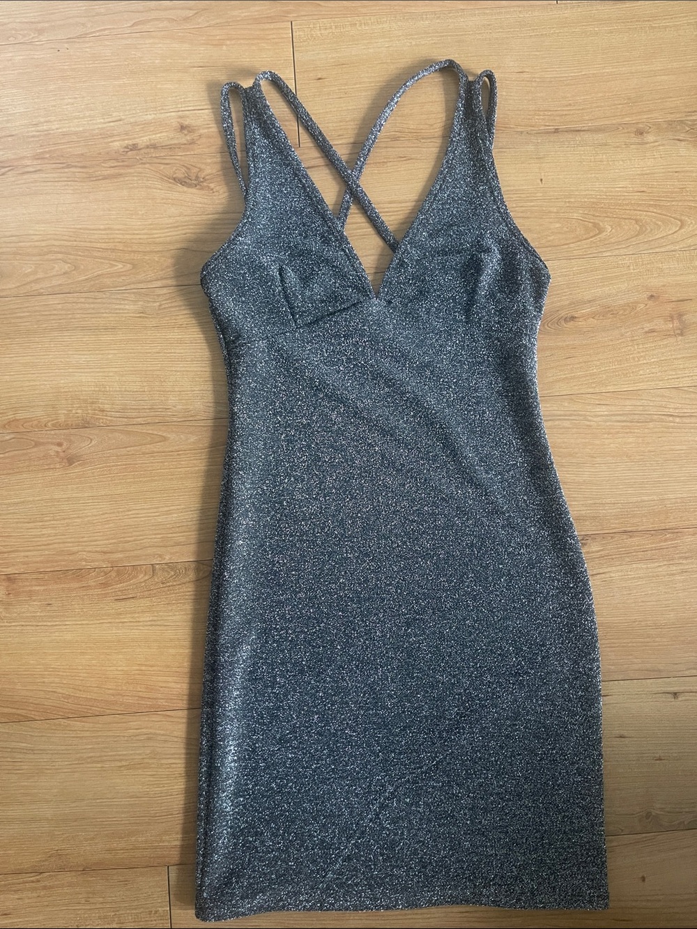 love J Silver Glitter Crisscross Mini Dress